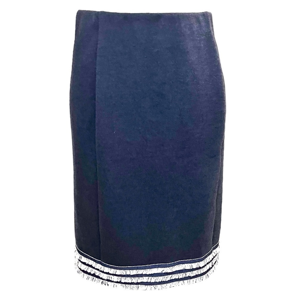 Ellie Kai Straight Cut Stretch Pencil Skirt with Fringe Edge & Zip Vent (Blue)